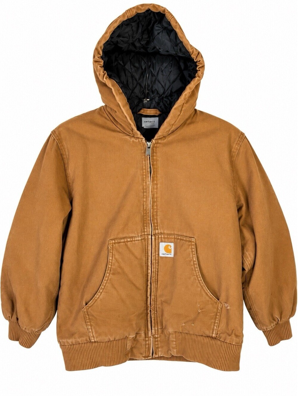 Carhartt Kids Active Jacket Brown Cotton Duck Quilted Lined Hooded M 10-12 Coat